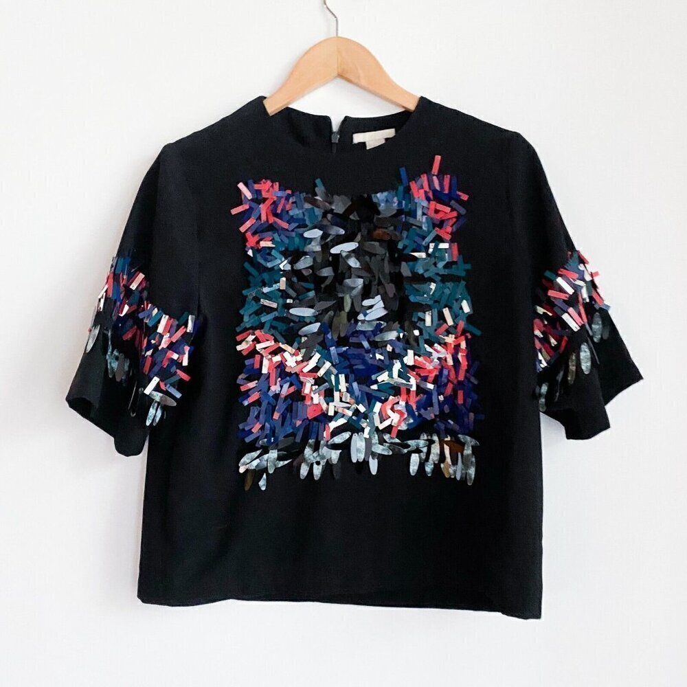 H&M Black Cropped Glitter Sequence Embellished Top 2